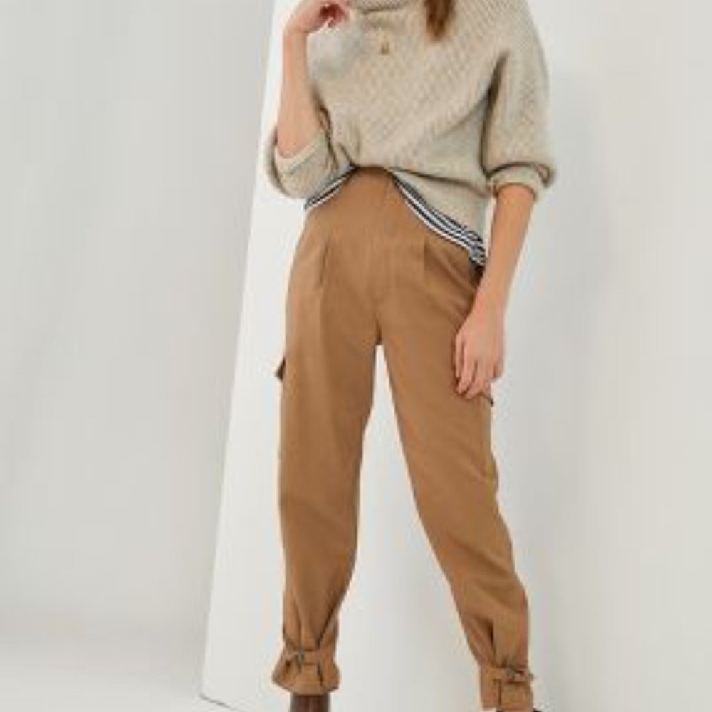 Anthropologie Tan Track Pants with Cuffed Hem